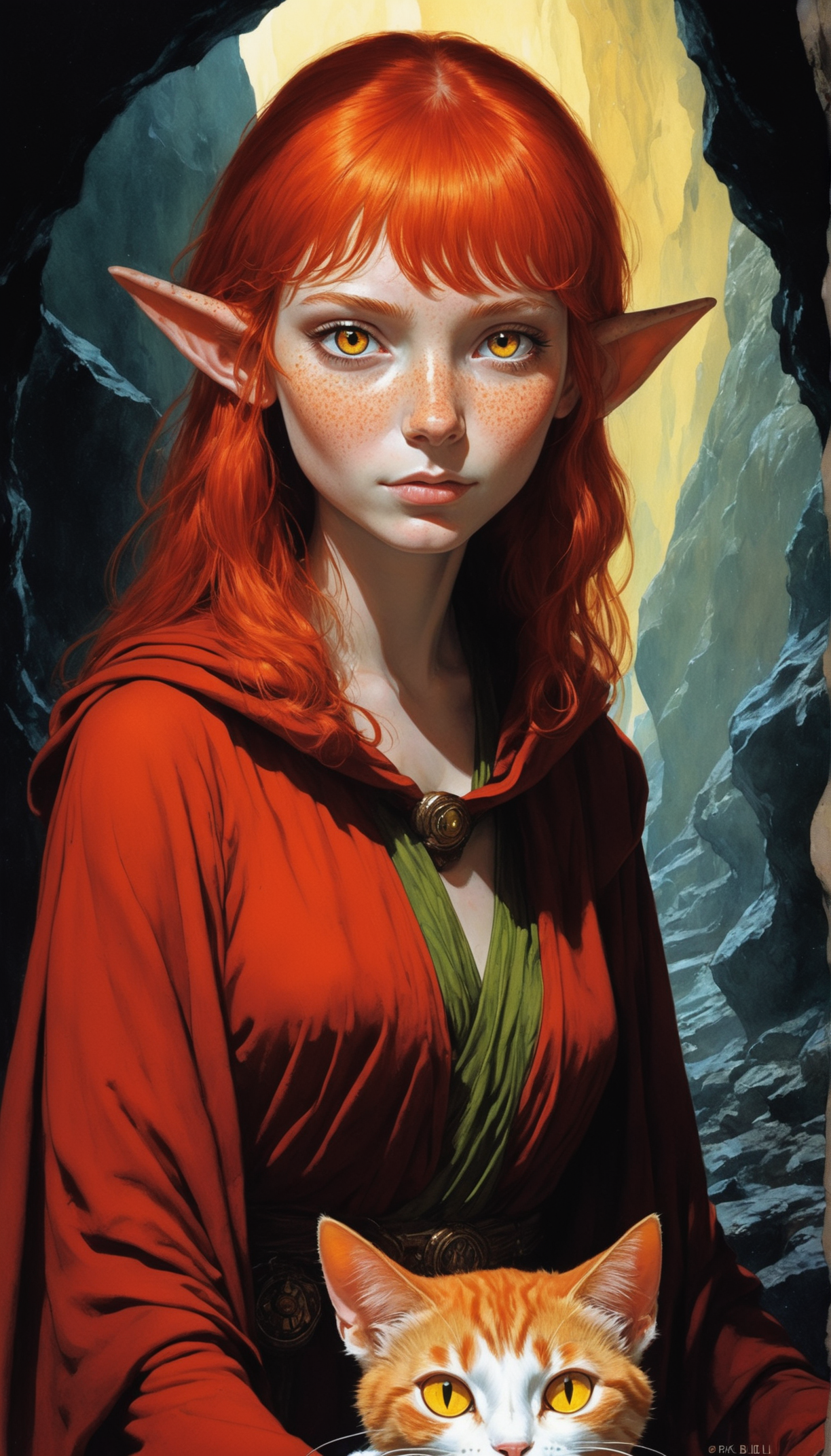 05378-1729212431-enki bilal,philippe druillet,moebius inspired french comics art - glowing red-headed elf girl with freckles, wizard robes, cute,.png